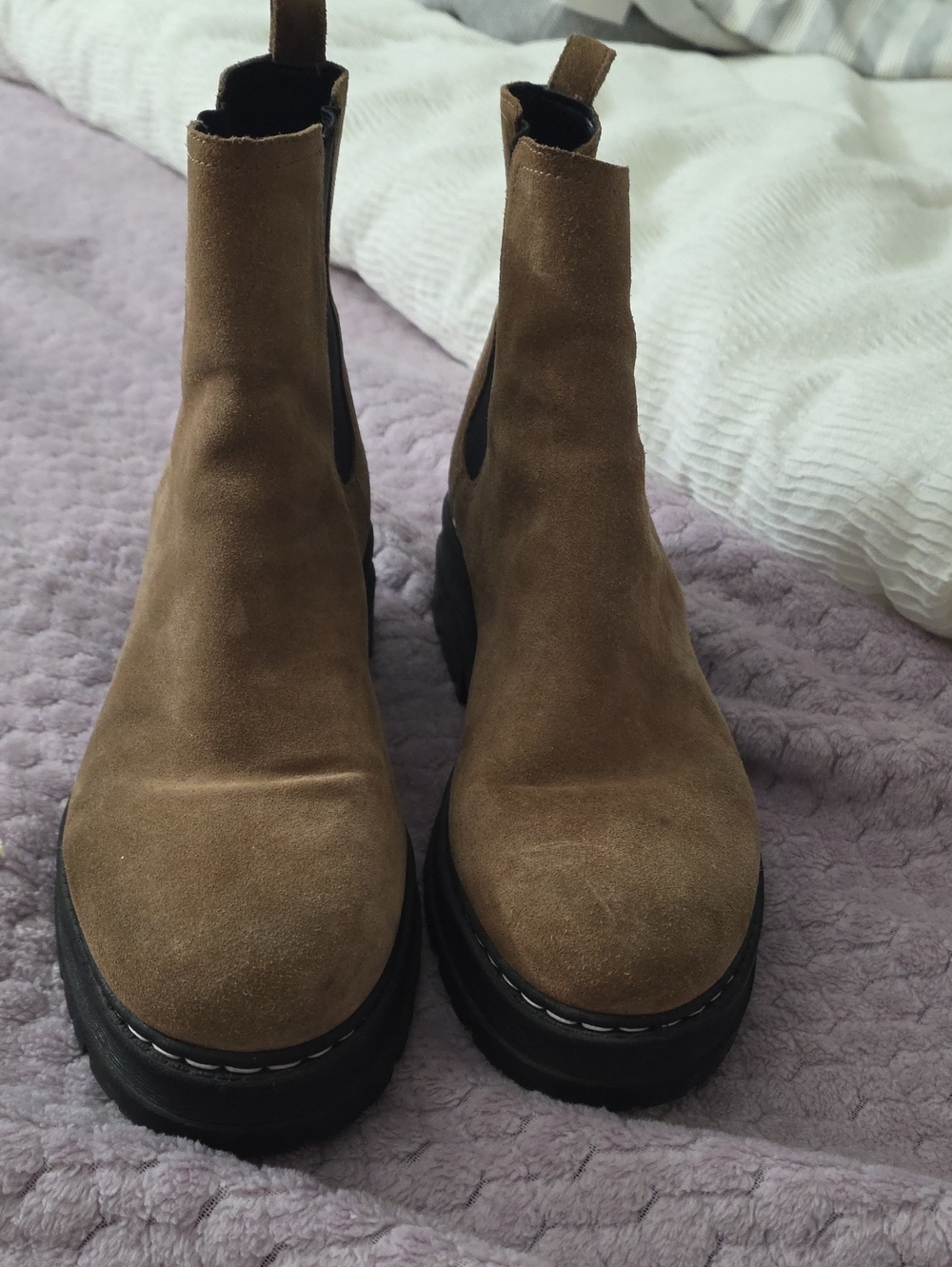 Suede Chelsea Platform Boots in Brown